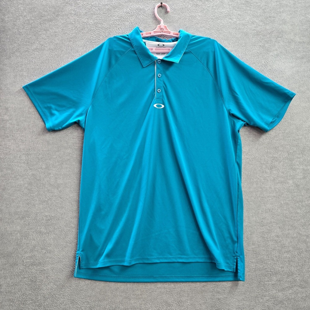 Oakley Men Polo Shirt 2XL Blue Logo Regular Fit Short Sleeve Collar Pullover